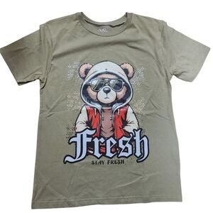 Quad Seven Boys’ Graphic T-Shirt – “Fresh” Bear Hoodie Print Short Sleeves